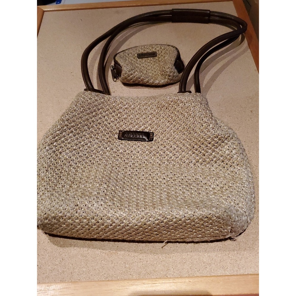 Rosetti Straw Knit Shoulder Bag Womens Med Woven‎ Summer Beach Coin Purse Beige